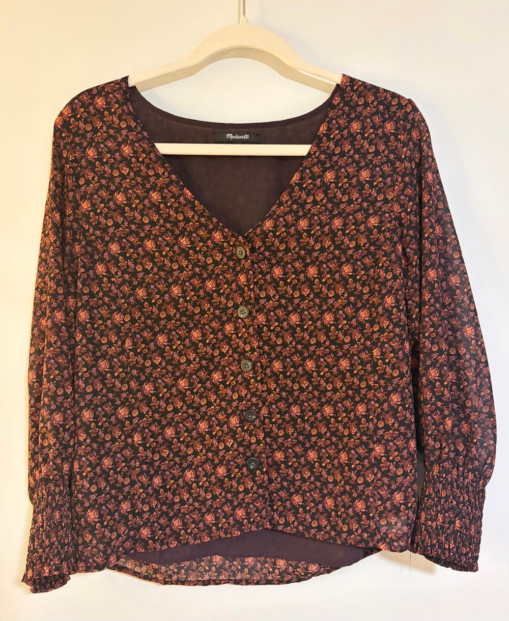 Madewell Floral Button Front Blouse Burgundy Size S